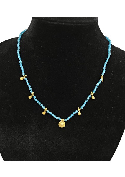 El Yapımı Neon Apatit Taşlı Kolye - 925 Ayar Gümüş Altın Kaplama Charm Detaylı fırsatları