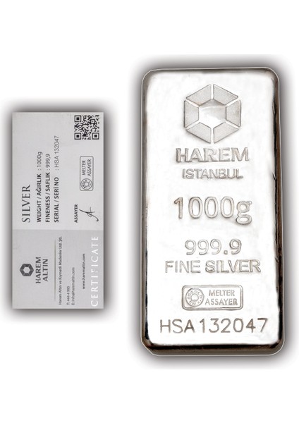 E-Gümüş 1000 Gr Külçe Gümüş(999.9)Saflıkta