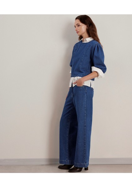 Kabarık Kollu Denim Gömlek modelleri