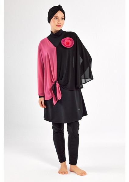 3'lü Pareolu Likralı Tam Kapalı Tesettür Mayo Elfie 1127 Siyah indirimleri