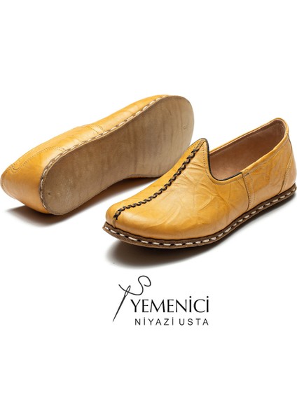 Kadın Hakiki Deri El Yapımı Hardal Sarısı Yemeni - Geleneksel & Rahat Günlük Ayakkabı - YNK3001-34 fırsatları