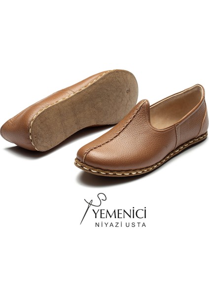 Kadın Hakiki Deri El Yapımı Taba Yemeni - Geleneksel & Rahat Günlük Ayakkabı - YNK3003-34 fırsatları