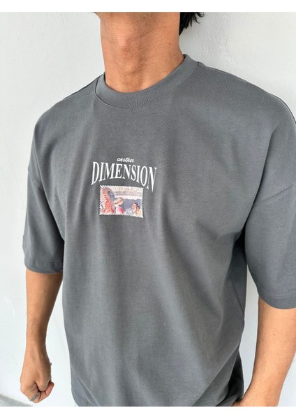 Dimension Baskılı Füme Oversize T-Shirt