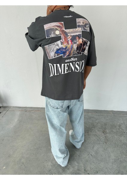 Dimension Baskılı Füme Oversize T-Shirt