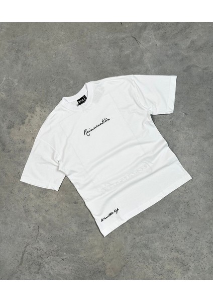 Aurelius Beyaz Baskılı Oversize T-Shirt