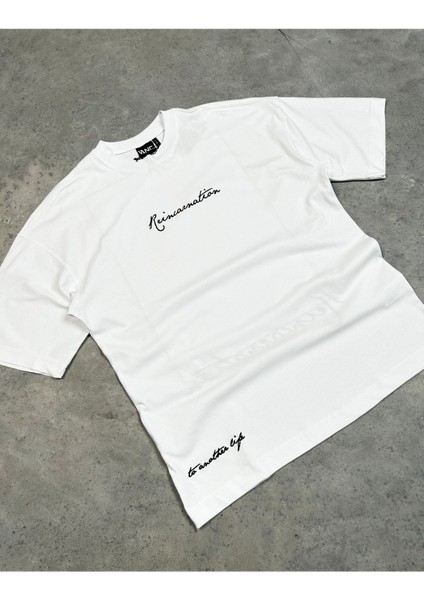 Aurelius Beyaz Baskılı Oversize T-Shirt