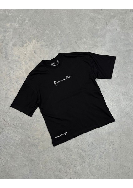 Reincarnation Baskılı Siyah Oversize T-Shirt