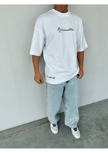 Aurelius Beyaz Baskılı Oversize T-Shirt