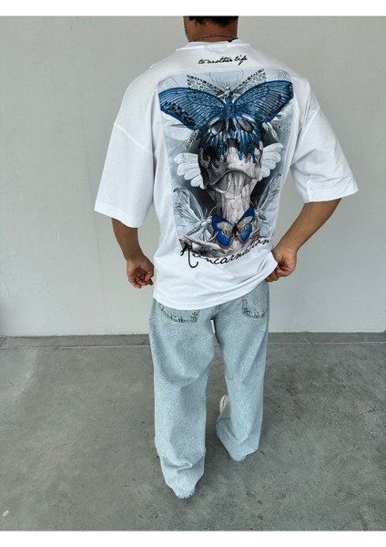 Aurelius Beyaz Baskılı Oversize T-Shirt
