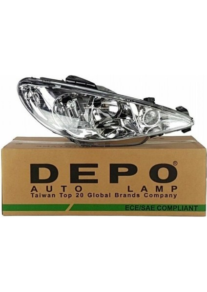 Peugeot 206 Ön Far Sağ Şeffaf Tip Depo