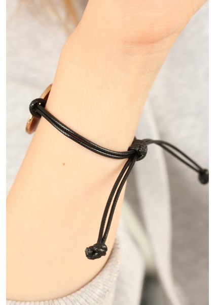 Okay (Iyi) Siyah Deri Ipli Unisex Mood Bileklik - Lisinya