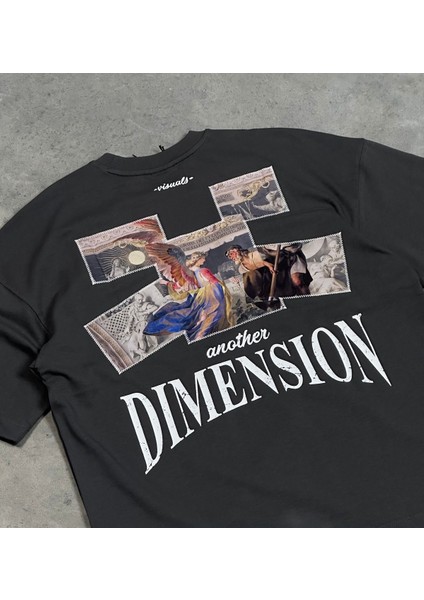 Dimension Baskılı Siyah Oversize T-Shirt