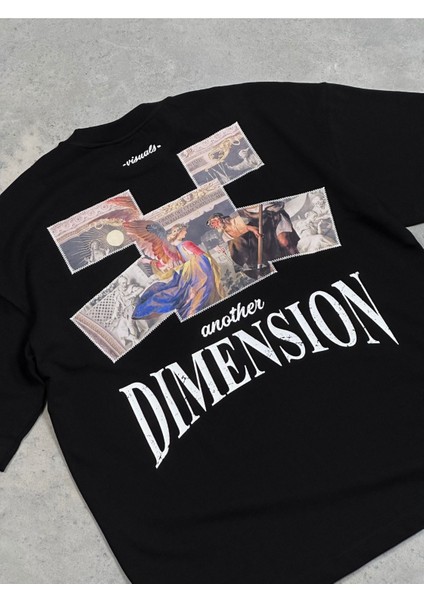 Dimension Baskılı Siyah Oversize T-Shirt