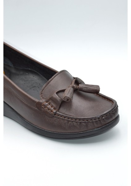 Kadın Kahverengi Hakiki Deri Comfort Topuk Jelli Ayakkabı ( ELM-0042 )