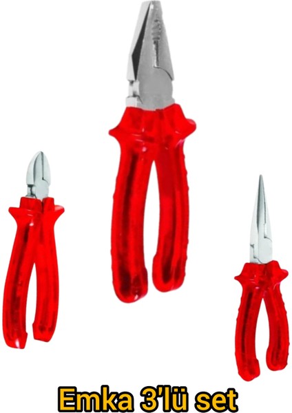 3'lü Kombine Setimizin içeriği; 1 adet 180 mm kombine pense 1 adet 160 mm kargaburun 1 adet 160 mm yankeski