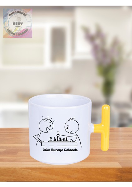 Satranç Oynayan Çöp Adamlar Kişiye Özel T Kulplu Bardak