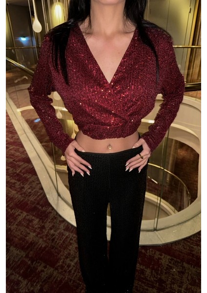 Puu Crop Kruvaze Buz Bordo