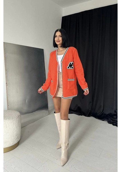 Oranj Şeritli Bukle Hırka