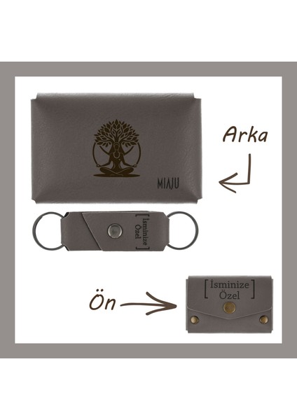 Kül Gri, Hayat Ağacı Motifli, Bereket ve Şansı Temsil Eden Özel Tasarım Cüzdan & Anahtarlık Seti fiyatları
