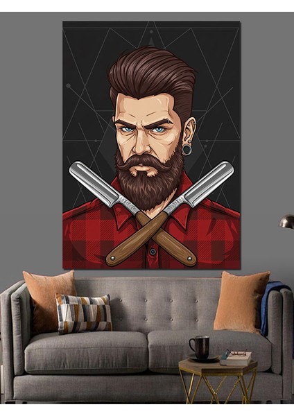 Berber ve Çapraz Ustura Portresi Dekoratif Kanvas - Mdf Ahşap Tablo fiyatları