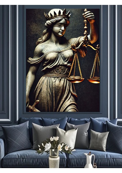 Adalet Tanrıçası Heykeli Dekoratif Kanvas - Mdf Ahşap Tablo