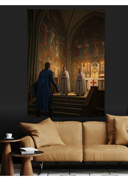 Gotik Kilise ve Insanlar Dekoratif Kanvas - Mdf Ahşap Tablo