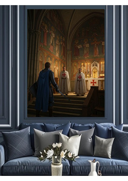 Gotik Kilise ve Insanlar Dekoratif Kanvas - Mdf Ahşap Tablo