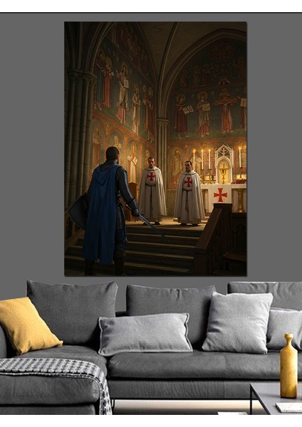 Gotik Kilise ve Insanlar Dekoratif Kanvas - Mdf Ahşap Tablo