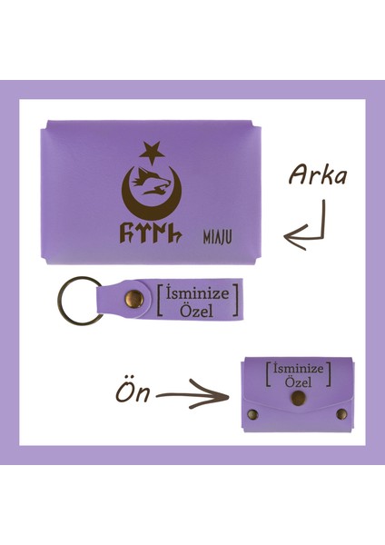 Mor Menekşe, Bozkurt ve Hilal Desenli, Isme Özel Cüzdan ve Anahtarlık Set, Hatıra Koleksiyonu fiyatları