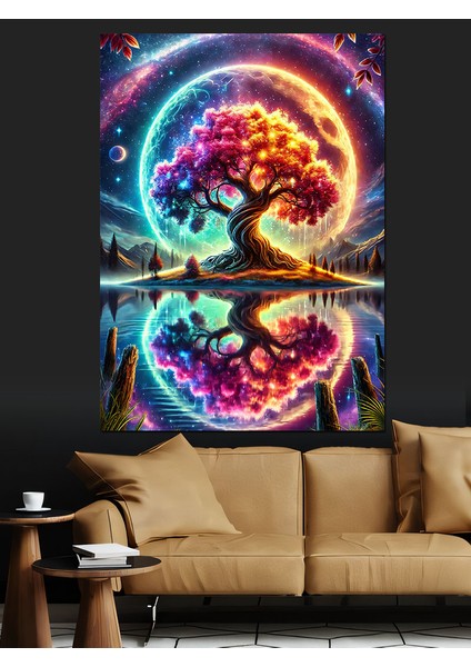 Büyülü Renkli Ağaç Dekoratif Kanvas - Mdf Ahşap Tablo
