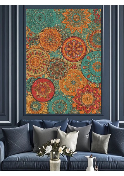 Renkli Paisley Deseni Dekoratif Kanvas - Mdf Ahşap Tablo