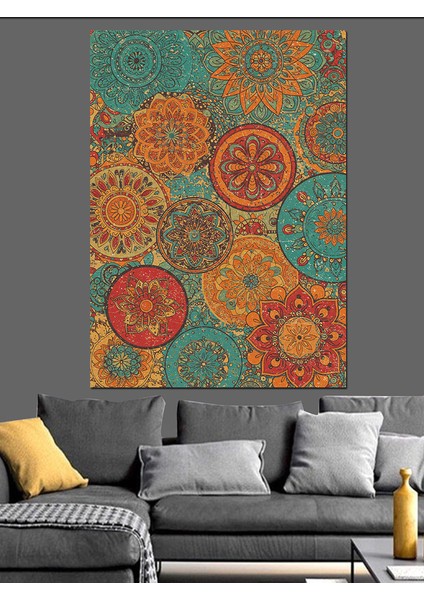 Renkli Paisley Deseni Dekoratif Kanvas - Mdf Ahşap Tablo fiyatları