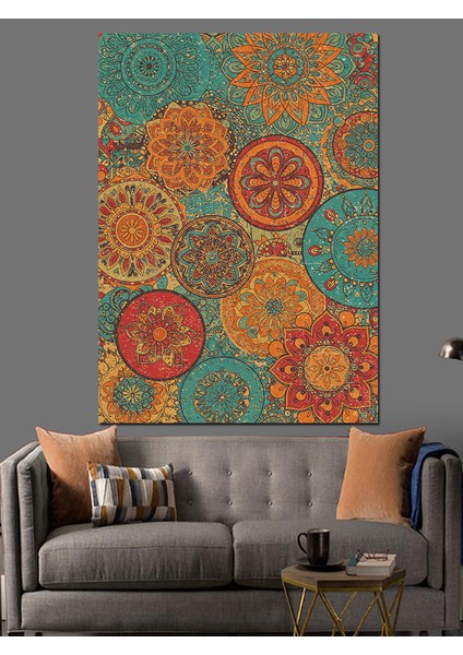 Renkli Paisley Deseni Dekoratif Kanvas - Mdf Ahşap Tablo modelleri