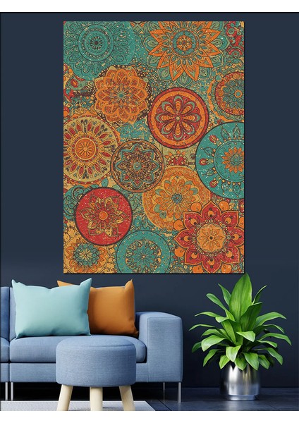 Renkli Paisley Deseni Dekoratif Kanvas - Mdf Ahşap Tablo fırsatları