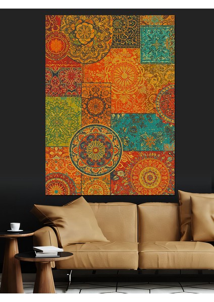 Paisley Desenli Renkli Tasarım Dekoratif Kanvas - Mdf Ahşap Tablo