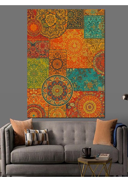 Paisley Desenli Renkli Tasarım Dekoratif Kanvas - Mdf Ahşap Tablo fırsatları