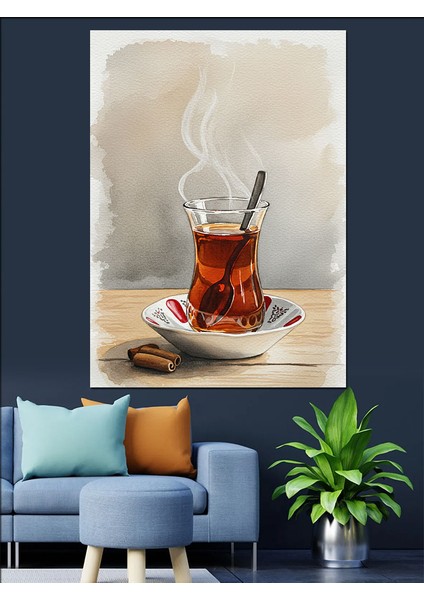 Çay Bardağı ve Duman Dekoratif Kanvas - Mdf Ahşap Tablo