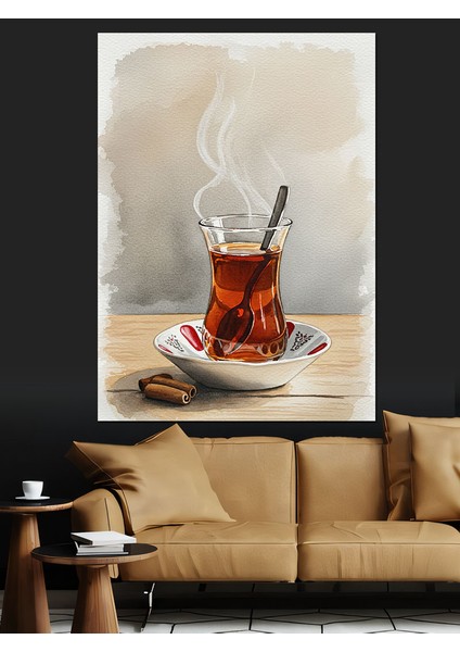 Çay Bardağı ve Duman Dekoratif Kanvas - Mdf Ahşap Tablo