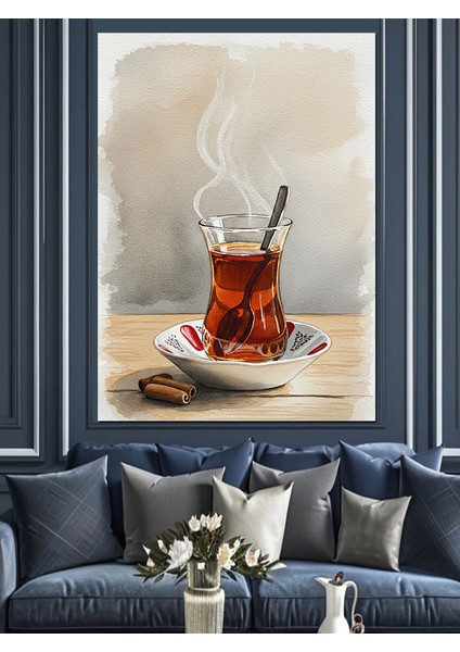 Çay Bardağı ve Duman Dekoratif Kanvas - Mdf Ahşap Tablo