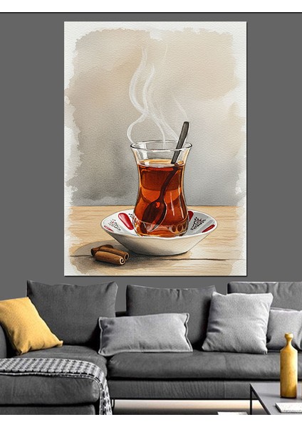Çay Bardağı ve Duman Dekoratif Kanvas - Mdf Ahşap Tablo