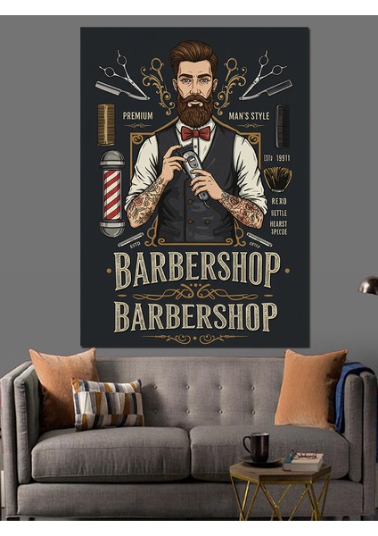 Berber Dükkanı Afişi Dekoratif Kanvas - Mdf Ahşap Tablo fırsatları