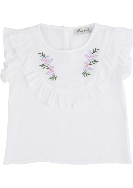 Çiçek Nakışlı Keten Bluz