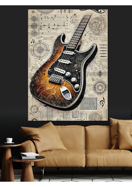 Klasik Elektrik Gitarı Dekoratif Kanvas - Mdf Ahşap Tablo