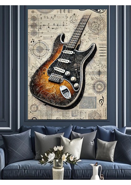 Klasik Elektrik Gitarı Dekoratif Kanvas - Mdf Ahşap Tablo