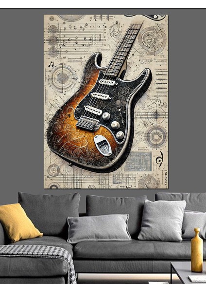 Klasik Elektrik Gitarı Dekoratif Kanvas - Mdf Ahşap Tablo