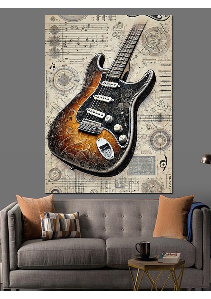 Klasik Elektrik Gitarı Dekoratif Kanvas - Mdf Ahşap Tablo