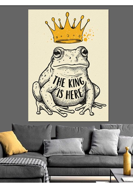 Taçlı Kurbağa: "the King Is Here" Dekoratif Kanvas - Mdf Ahşap Tablo