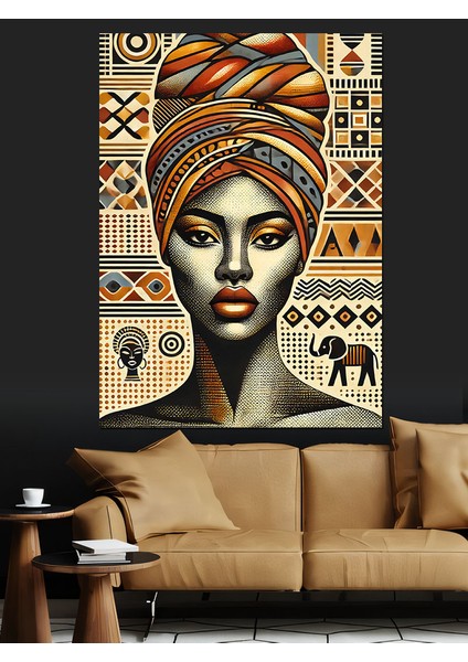 Afrikalı Kadın ve Desenler Dekoratif Kanvas - Mdf Ahşap Tablo