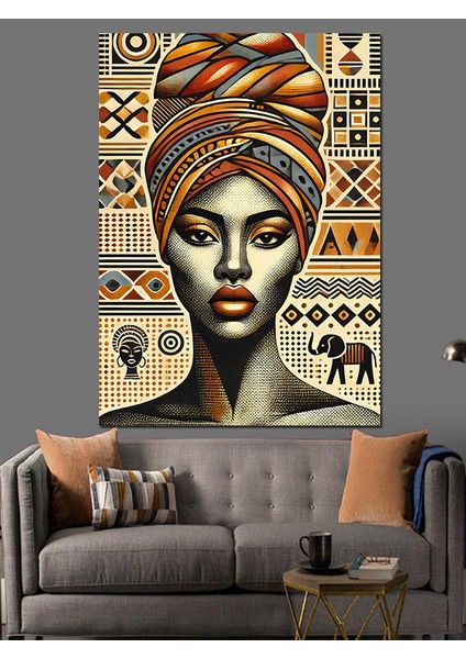 Afrikalı Kadın ve Desenler Dekoratif Kanvas - Mdf Ahşap Tablo fırsatları