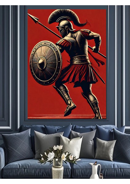 Kalkanlı ve Mızraklı Savaşçı Dekoratif Kanvas - Mdf Ahşap Tablo modelleri